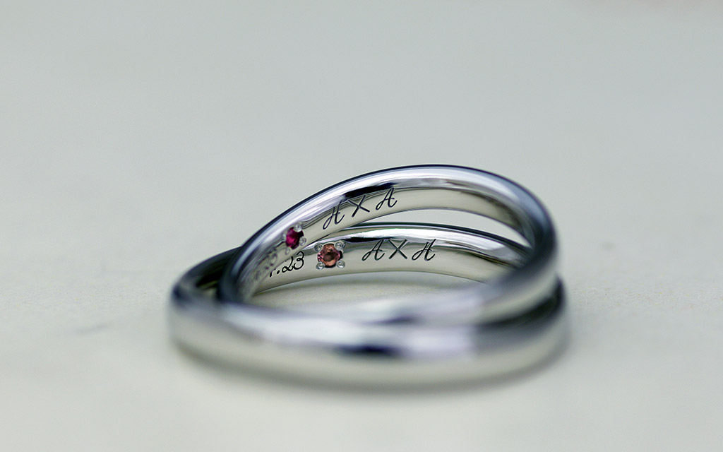 手作り指輪のアトリエクラム長岡店でおふたりが手作りされたご結婚指輪・マリッジリング