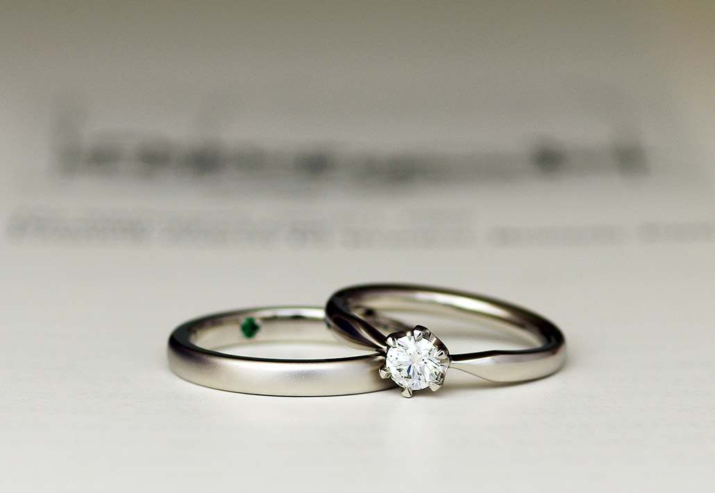 持ち込み地金のプラチナ900と持ち込みダイヤモンドをリメイクしたオーダーメイド結婚指輪（マリッジリング）