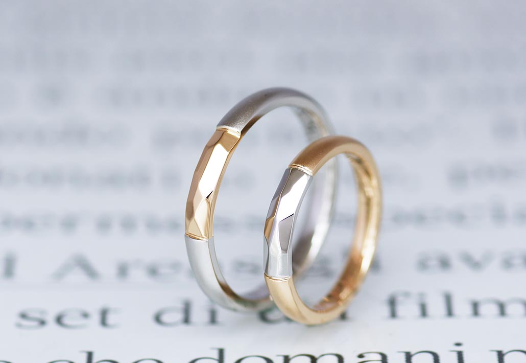 新潟と長岡の手作り・オーダーのブライダルショップ『アトリエクラム』で手作りされたコンビの結婚指輪（マリッジリング）