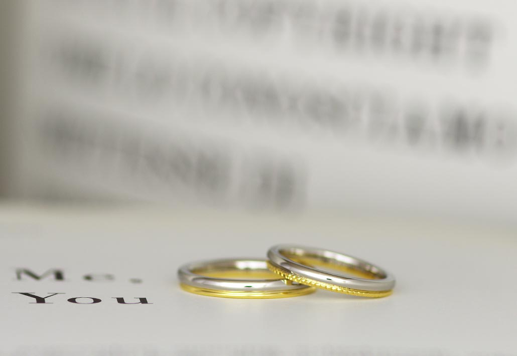 長岡市のアトリエクラムで手作りされたコンビデザインの結婚指輪（マリッジリング）