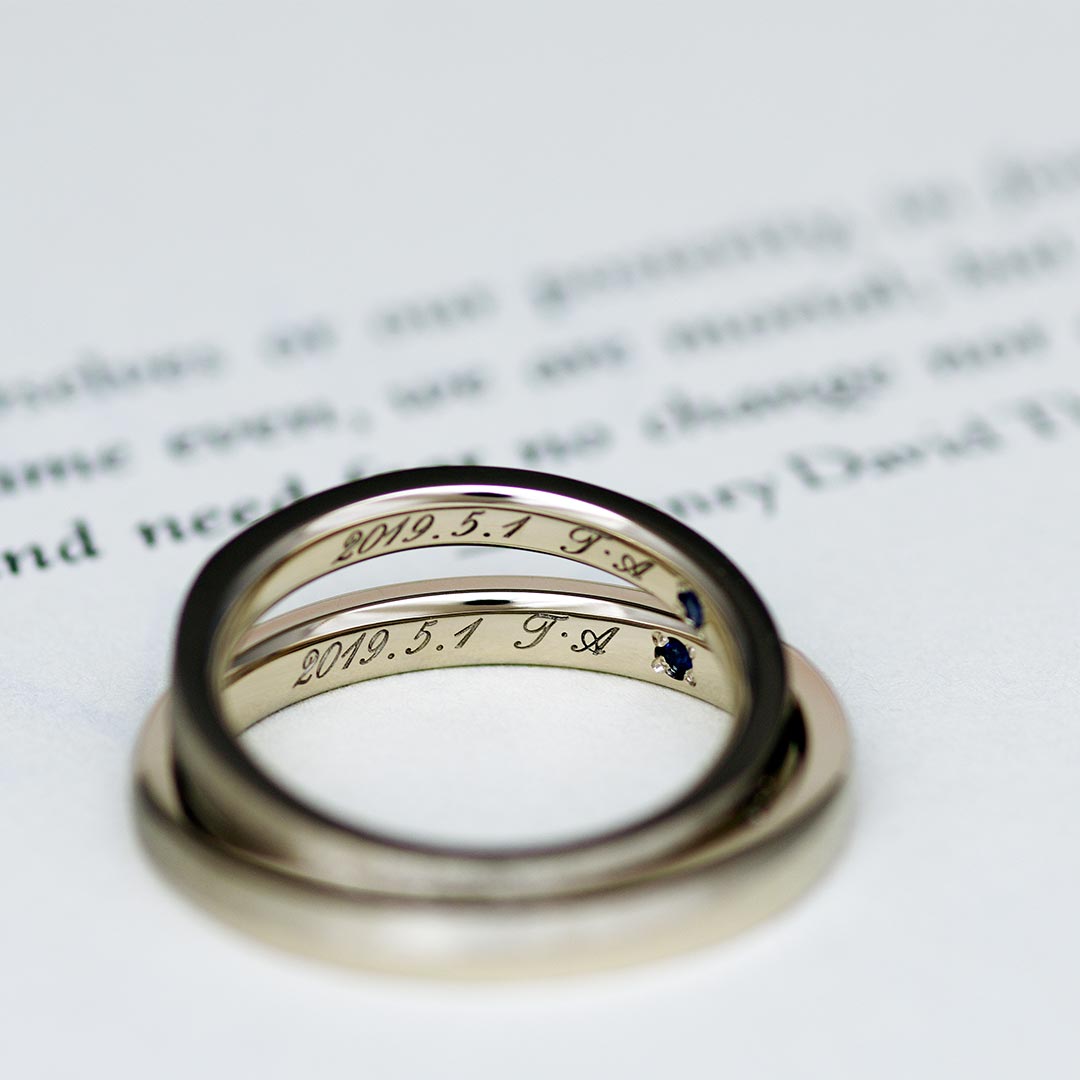 令和の入籍に向けて5月1日の日付を刻印した結婚指輪（マリッジリング）